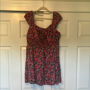 Old Navy Red and Black Fitted Ruched Dress